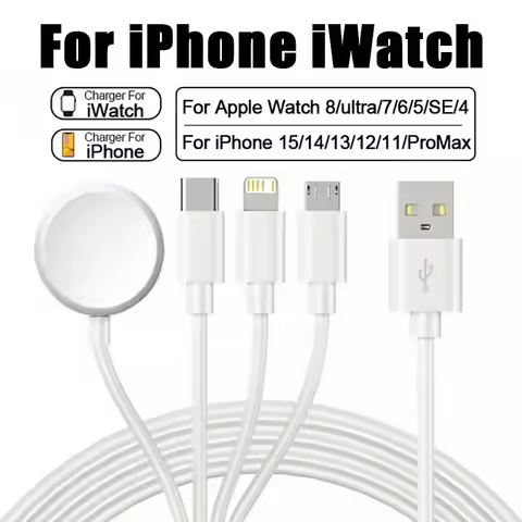 Portable 4 in 1 Magnetic Watch Wireless Charger Charging Date Cable For iPhone 15 14 13 12 11 Pro Ma