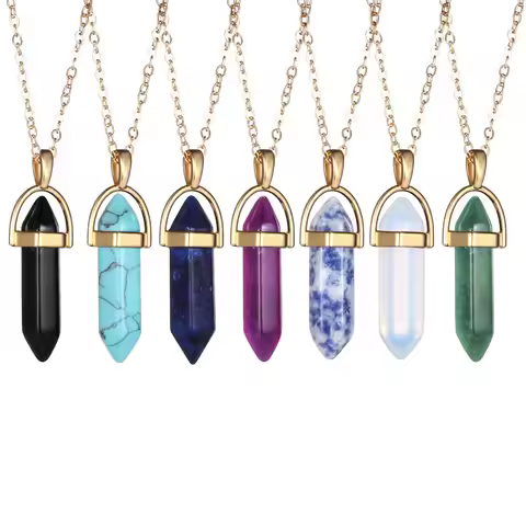 New Fashion Healing Irregular Crystal Necklaces Women Multilayer Moon Opals Natural Hexagonal Gemsto