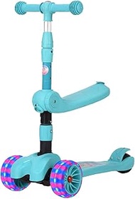 Kids Kick Scooter,Foldable Seat Toddler Scooter With 3 LED Flashing Shock Wheels Have 3 Adjustable H