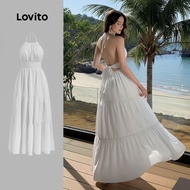 Lovito 女士波西米亚风纯色分层连衣裙 L133AD055