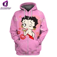 เสื้อนอกชุดวอร์มลายการ์ตูนเสื้อกีฬาผู้หญิง Betty Boop-S เสื้อจั๊มเปอร์แขนยาวแนว Streetwear 3D น่ารัก