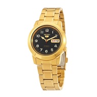 Seiko 5 Gold Tone Stainless Steel Black Dial 21 Jewels Automatic SNKK40J1 Mens Watch