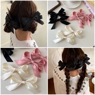 2pcs Set Elegant Satin Duckbill Clip Korean Black Double Bow Hair Clip Pink Cute