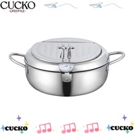 BACKSTR Tempura Fryer Pan, Japanese with Lid Deep Fryer Pot, Thickened Thermometer Stainless Steel O