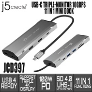 J5CREATE JCD397 USB-C TRIPLE 4K MONITOR EXTEND 10Gbps 11 IN 1 MINI DOCK USB 4 READY 100W PD MST DISPLAY  SD4.0 UHS-II