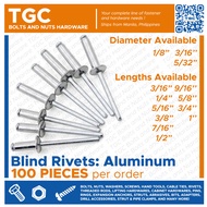 100 PCS Aluminum Blind Rivets 1/8 inches or Pop Rivets TGC