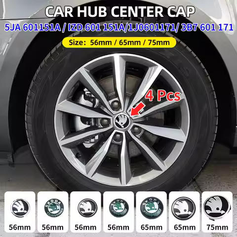 4pcs 56mm 65mm 75mm 5JA601151A 1J0601171 3B7601171 Car Wheel Center Hub Cover Badge Emblem For Skoda