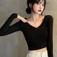 Long sleeve v-neck crop top 5588