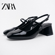 Zara New Style Black French Patent Leather Block Heel Mary Jane Shoes Ballet Shoes