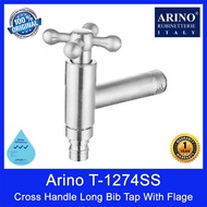 Arino T-1274SS Cross Handle Long Bib Tap with Flage. Stainless Steel 304. Satin Finishing.