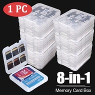 8 In 1 Plastic Transparent Memory Card Case / Minimalist Durable Mini SD Card Protector Holder / Travel Protable MS Cards Storage Box / Office Business Home Clear Protective Cover