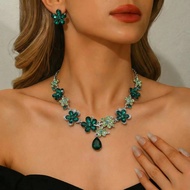 Exaggerated Alloy Jewelry Necklace Earring Set Bridal Wedding Full Diamond Jewelry Accessories Party