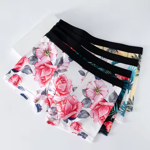 4-Pack Men's Milk Silk Boxers - Floral Print, Soft & Stylish