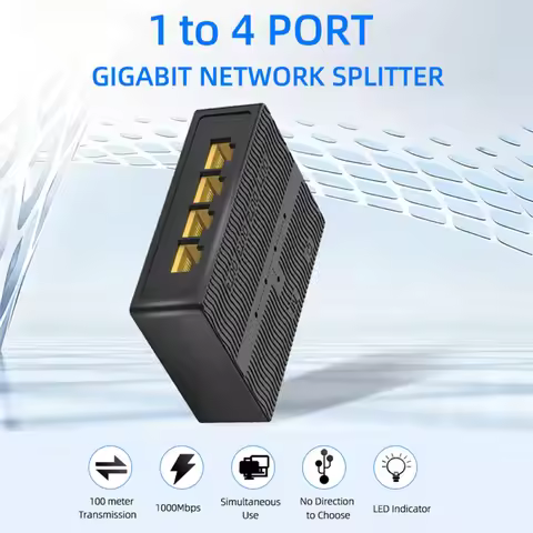 Ethernet Switch 1 to 4, 1000Mbps High Speed Ethernet Cable Splitter, Gigabit RJ45 LAN Network Extens