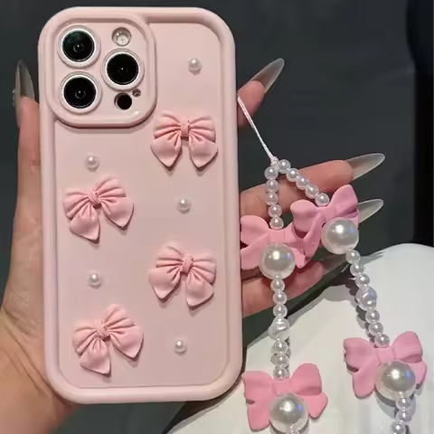 Cute 3D Bowknot Pearl Matte Case For Redmi Note 14 13 12 11 10 9 8 7 Pro Plus 11s 13C 12C 14C 9A 9T 