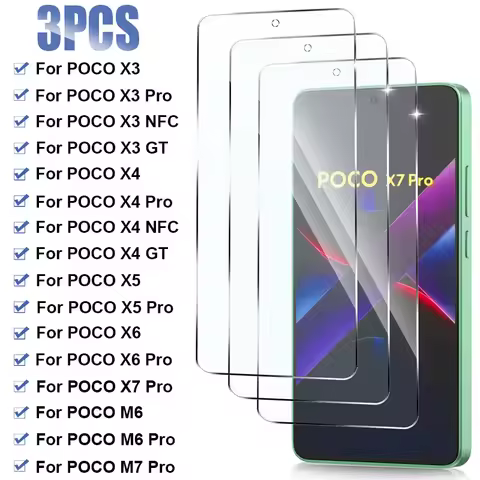 3PCS Protective Glass For Poco X3 X4 GT NFC X5 X6 X7 X8 Pro Max Screen Protector for Xiaomi Poco M5 