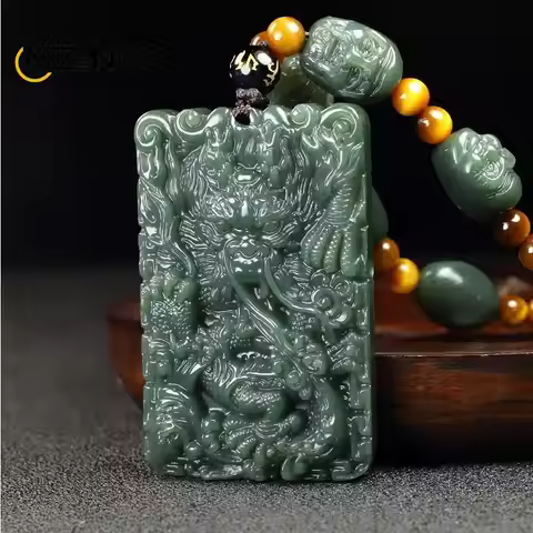 Natural Hetian Jade Zodiac Dragon Pendant Green Jade Dragon Brand Men's Jade Necklace Hand-carved Fa