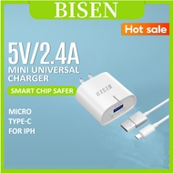 BISEN BC2690 2.4A Realme Wall Charger Universal Smart Mini Fast Charger Adapter w/ USB Cable Travel Adapter for Realme C11 C12 C15 C21Y C25Y C25S C35 C2 C3 5 5i 5Pro 6 6i 6Pro 7 7i 7Pro 8 8i 8 Pro 9 Pro Plus Narzo 20 30A 50 50i 50A Prime XT GT Master