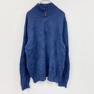 POLO RALPH LAUREN Ralph Lauren 半拉鍊棉質針織衫，海軍藍，XL 碼，古著