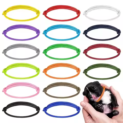 Adjustable Puppy ID Collars Set, 12/16pcs, Newborn Pet Identification Bands, Polyester Fiber, Hand W