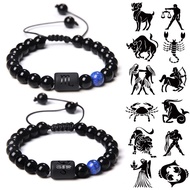 12 Constellation Couple Bracelet Black Stone Bracelets For Women Men Braided Bracelet Natural Stone 