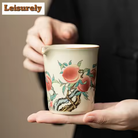230ml Antique Ru Kiln Ceramic Tea Pitcher Creative Nine Peach Tea-separating Cha Hai Justice Cup Div