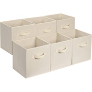 Basics Collapsible Fabric Storage Cube Bins Organizer with Handles, Sturdy, Beige, 13-x-13-x-13-inch