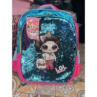 Tas Sekolah Anak Perempuan LOL Lampu Usap / Tas Sequin untuk TK atau SD