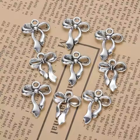 10pcs Ancient Silver Bow Charms Pendant for Jewelry Making 17x22mm Silver Color Bow for DIY Necklace