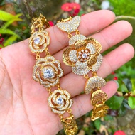 Rantai Tangan Emas Suasa Bunga Rose Gold Plated Roses Pendent Bracelet