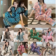 TFF-Korean Silk Pajama Set Terno Comfort Nightwear  Long Pants Sleepwear For Women V Neck Design
