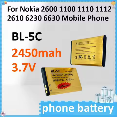 10pcs BL 5C Battery 3.7v 2450mAh for Nokia 2600 1100 1110 1112 2610 6230 6630 Mobile Phone