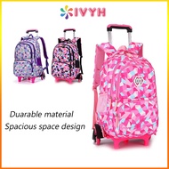 Ivyh Girls School Backpack with 6 Wheels - Colorful High Capacity Backpack for Kids, School Supplies, Youth - Climbing Stairs Design - Multi Pocket Backpack Shopping Bag for Travel