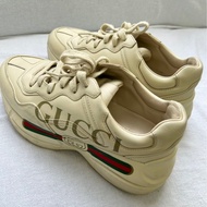 Gucci古馳腰帶老爹鞋，36.5碼，象牙白拼皮，