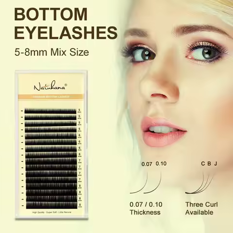 NATUHANA J/B/C Curl Bottom Lash Extensions 5-7mm Short Individual Lower Eyelashes Faux Mink Natural 