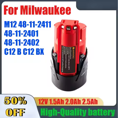 12V 1.5Ah 2.0Ah 2.5Ah Lithium Rechargeable Battery for Milwaukee M12 M12 48-11-2411 48-11-2401 48-11