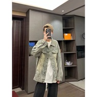 Denim Jackets American high street design with a strong sense of yellow mud, distressed washed lapel denim men, trendy brand jacket for men jiahuiqi