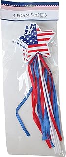 Patriotic Star Wands with Streamers for 4th of July Parties - 4 Count