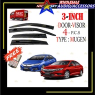 (4 PCS) Best Quality Air Press Honda City Door Visor 1Set 4Pintu (With 3M adhesive tape) visor city Kereta Mugen