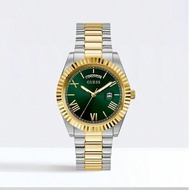 Guess Classic Elegant Men's Analog Quartz Watch With Day / Date Display Green Round Dial And Silver 