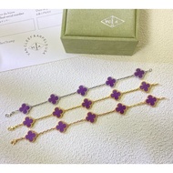 【Best quality】Vca new 18k gold violet flower bracelet women limited four-leaf clover bracelet classi