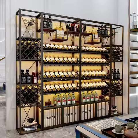 Glass Display Whiskey Cellar Liquor Coffe Organizer Assemble Cabinet Bar Furniture Wine Wall Modern 