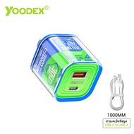 Yoodex® หัวชาร์จเร็ว 2พอร์ต USB / Type-C รองรับ PD 30W + QC 3.0 สำหรับ iOS/Android/PC ชุดชาร์จไฟ Fas