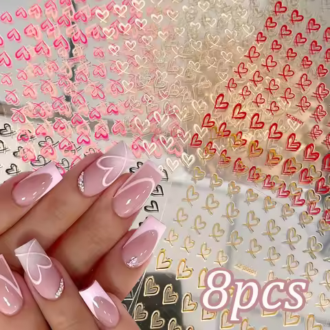 8pcs/Set French Irregular Heart Nail Decals 3D Red Pink Gold Love-Heart Valentine's Day Self-adhesiv