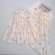 น่ารัก การ์ตูน Mikko แขนยาว ผ้าฝ้าย ชุดนอน ผู้หญิง ชุดอยู่บ้านพร้อมแผ่นรองหน้าอก หวาน สไตล์เยาวชนชุด