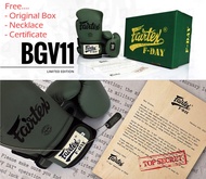 Fairtex Boxing Gloves  F-DAY BGV11 (14 oz.) Limited edition Sparring MMA K1 นวมซ้อมชก แฟร์แท็ค สีเขียวทหาร ฟรีกล่อง สร้อยคอ