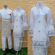 BAJU KURUNG MODEN SAREE SULAM PUTIH KELABU BAJU NIKAH SET LELAKI PEREMPUAN OFF WHITE 2023 BRIDAL COU