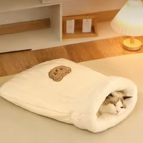 Thermal-Lined Cat Cave Bed: Winter Warm Snuggle Sack with Plush Padding - Enclosed Sleeping Bag for 