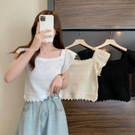 Lune_Grace 75369 Short-Sleeved Knitted Shirt-Openwork Sleeves Korean Style Fashion