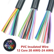 5Meter 28AWG 26AWG 24 AWG 22 AWG 20AWG 18AWG 17AWG RVV 12 Core Copper Wire Conductor Electric RVV Cable Black soft sheathed wire